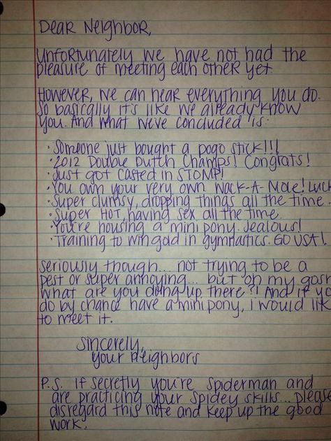 The funniest annoying neighbor notes you could think of. Kinda makes me want to have annoying neighbors. lol. Loud Neighbors, Noisy Neighbors, That's Hilarious, Funny Note, Passive Aggressive, To Infinity And Beyond, Have A Laugh, The Grove, E Card