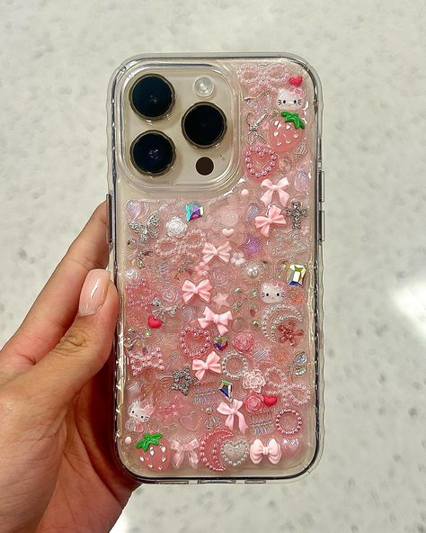 Custom pink junk phone case 💕💖🎀 DM to order yours today!!! ☆ ☆ ☆ ☆ ☆ ☆ ☆ ☆ ☆ ☆ ☆ #pink #phonecase #smallbusiness #danasdesigns #junkphonecase Bedazzle Phone Case, Item References, Bedazzled Phone Case, Bling Crafts, Pretty Iphone Cases, Cute Phone Case, Diy Phone Case, Cute Phone, Cute Phone Cases