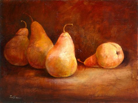 Four Pears Ripe Pears, Pear Art, Fruit Art Print, Oil Painting Inspiration, Paint Texture, Muted Colours, Still Life Fruit, Watercolor Fruit, Still Life Photos