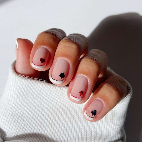 17 Square French Nail Ideas for a Trendy Manicure Nail Ideas For Las Vegas, Playing Cards Nail Art, Poker Nails Design Las Vegas, Playing Card Nail Designs, Las Vegas Nail Art, Short Vegas Nails, Las Vegas Nail Designs, Poker Nails Design, Vegas Inspired Nails