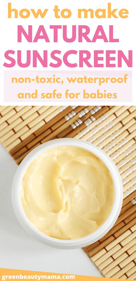 Homemade Waterproof Sunscreen - Natural & Safe DIY Recipe - greenbeautymama.com Natural Sunscreen Recipe, Sunscreen Natural, Sunscreen Recipe, All Natural Sunscreen, Organic Sunscreen, Diy Shampoo, Waterproof Sunscreen, Homemade Bath, Raspberry Seeds