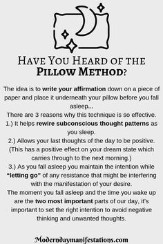 The Pillow Method, Pillow Method, Manifestation Techniques, Health Affirmations, Under Your Spell, Message Positif, Spiritual Manifestation, The Pillow, Les Chakras