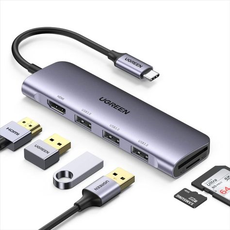 UGREEN USB C Hub, 6-in-1 USB C to USB Adapter, 4K HDMI Adapter Multiport Dongle, 3 USB 3.0 Ports, SD/TF Card Reader, USB Converter Compatible with Laptop, MacBook Pro, iPad and More Type C Devices Usb Gadgets, 3d Video, Mac Mini, Mp3 Players, Camera Cards, Usb Adapter, Usb Hub, Card Reader, Samsung Phone