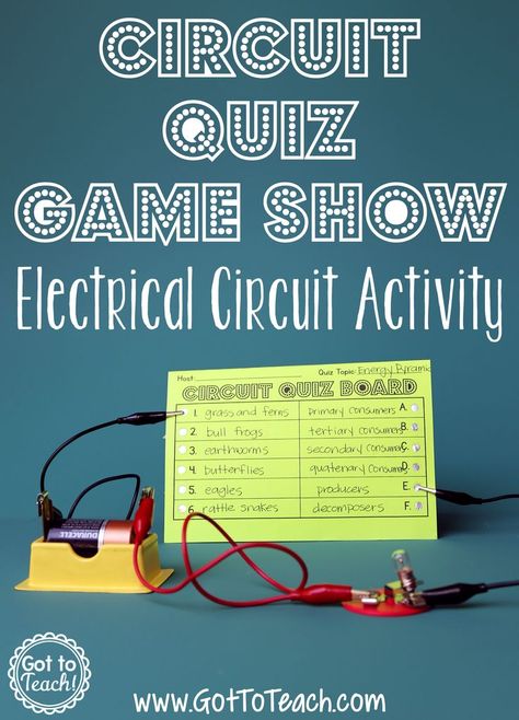 Circuit quiz game show activity.  Check out this blog post for a fun and engaging activity that your students will love! FREE game board! Science Fair Projects For Elementary, Electricity Lessons, Science Experience, Science Electricity, Fourth Grade Science, Electrical Circuit, Classroom Procedures, 4th Grade Science, 5th Grade Science