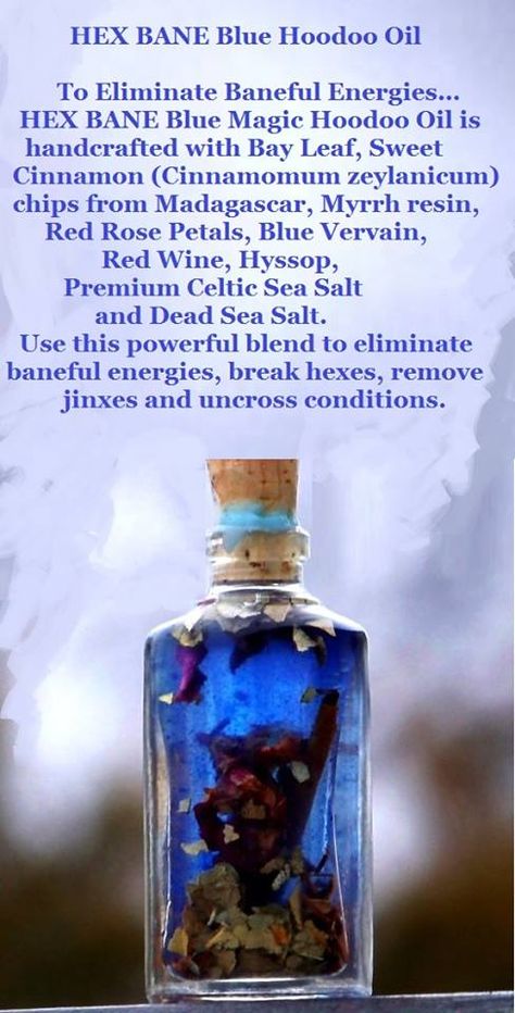 Hex Bane Blue Hoodoo Oil Hoodoo Recipes, Indigo Water Hoodoo, Van Van Oil Hoodoo, Hexing Oil Recipe, Hoodoo Oils How To Make, Blue Salt Witchcraft, Cursing Oil Recipe, Uncrossing Oil, Hoodoo Oil Recipes