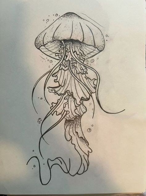 Sea Creature Pencil Drawing, Jelly Fish Drawing Sketches, Sea Sketches, Mental Crisis, Jellyfish Sketch, Drawing Jellyfish, Monster Manga, Sea Creatures Drawing, Pen Designs