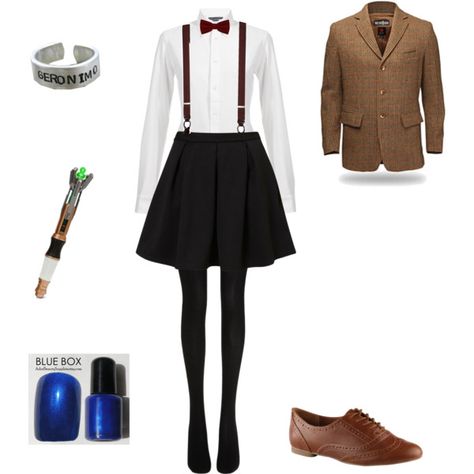 female 11th doctor by sweet-pastels on Polyvore featuring Ralph Lauren Blue Label, Topshop, Wolford, ALDO, Brooks Brothers, eleventh doctor, doctor who, doctor, 11th doctor and bbc Doctor Who Outfits For Women, Doctor Who Cosplay Female, Dw Costumes, 11 Doctor, Doctor Who Outfits, Easy Cosplay Ideas, Doctor Who Cosplay, Wolford Tights, Comic Con Costumes