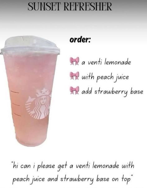 Starbucks specialty drinks and secret menu | SUNSET REFRESHER☀️☀️ | Facebook Starbucks Refresher Copycat, Starbucks Refreshing Drinks, Starbucks Drinks Reccomendations, Peach Drink Starbucks, Custom Starbucks Drinks Refreshers, Starbucks Drinks Price, Kpop Inspired Starbucks Drinks, Cute Starbucks Drinks Recipes, Secret Starbucks Drinks Refreshers