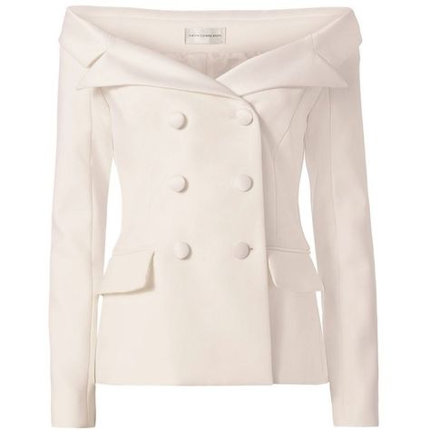 Faith Connexion Women's Serge Off The Shoulder Blazer ($1,495) ❤ liked on Polyvore featuring outerwear, jackets, blazers, tops, coats & jackets, white, double breasted jacket, white double breasted jacket, white blazer jacket and white jacket Off The Shoulder Blazer, White Double Breasted Blazer, Off Shoulder Jacket, Shoulder Jacket, Structured Blazer, Fotografi Digital, Faith Connexion, Looks Street Style, Shoulder Cut