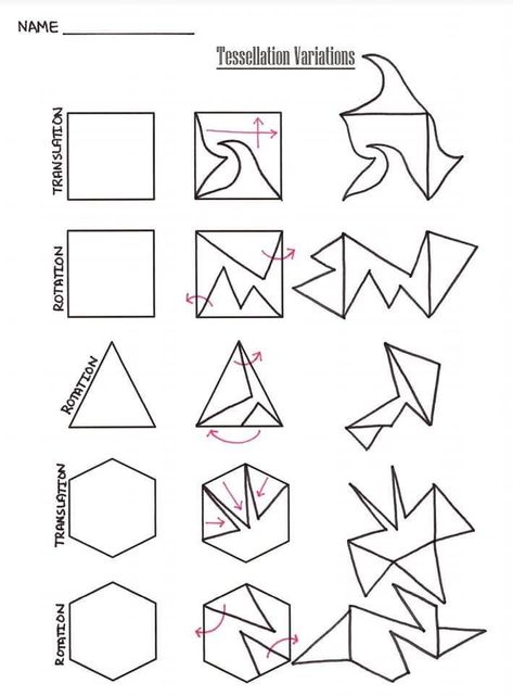 How To Make Tessellation, Tesilation Pattern, Rotation Tessellation Patterns, Tesselations Pattern Ideas Art Projects, Easy Tessellation Patterns, Tesselation Ideas, Tessalations Patterns Ideas Easy, Translation Tessellation, Tessellation Patterns Step By Step