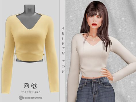 The Sims Resource - Arleth Top Sims 4 Cc Long Sleeve Shirt, Cc Top, Blue Shirt Women, Sims Clothes, Pelo Sims, Black Long Sleeve Crop Top, Sims 4 Gameplay, Sims 4 Dresses, Sims4 Clothes