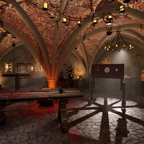 Sala tortur | Torture Chamber,  on ArtStation at https://www.artstation.com/artwork/KraRz9 Torture Room Aesthetic, Giant Library, Castle Basement, Torture Room, Writing Inspiration Pictures, Room Aesthetic Dark, Medieval Torture, Dungeon Room, Sketchup Free