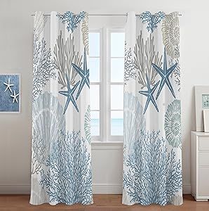 Coral Curtains, Coastal Windows, Coastal Room Decor, Curtains Grommet, Coastal Curtains, Curtain For Living Room, Coastal Room, Privacy Curtains, Drape Panel