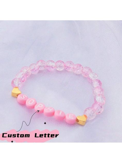 1pc Boho Letter Bead Customized Name Personalized Gold Heart Acrylic Accessory, Gift For Women, Anniversary, Mother's Day, Handmade Pink Letter Bracelet    PMMA     Customized Fashion Jewelry, size features are:Bust: ,Length: ,Sleeve Length: Fashion Words, Word Bracelet, Pink Letter, Letter Bracelet, Letter Beads, Custom Letters, Gold Heart, Heart Of Gold, Fashion Bracelets