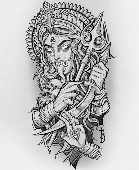 Half Sleeve Tattoo Template, Thigh Piece Tattoos, Half Sleeve Tattoos Sketches, Kali Tattoo, Hindu Tattoos, Hindu Tattoo, Saved Tattoo, Shiva Tattoo Design, God Tattoos