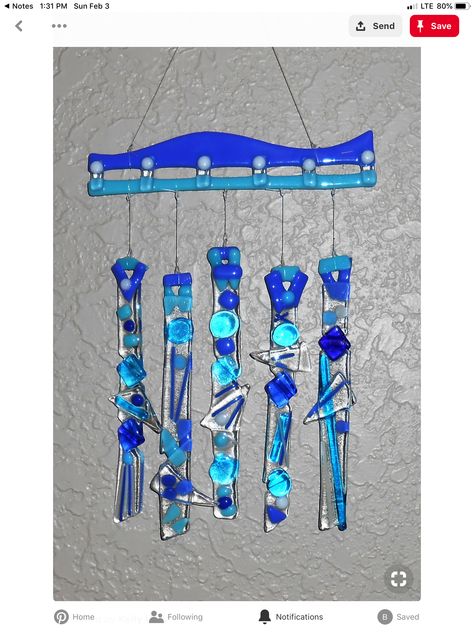 Glass Fusion Wind Chimes, Fused Glass Windchimes, Fused Glass Wind Chimes Ideas, Fused Glass Wind Chimes, Santorini Garden, Ceramic Yard Art, Glass Windchimes, Melting Glass, Glass Things