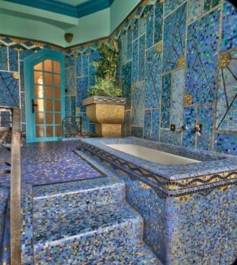 Mosaic Bathtub, Angers France, Bathing Beauty, Tile Floors, Home Idea, Bathroom Designs, Corner Bathtub, Mosaic Tiles, Bathroom Ideas