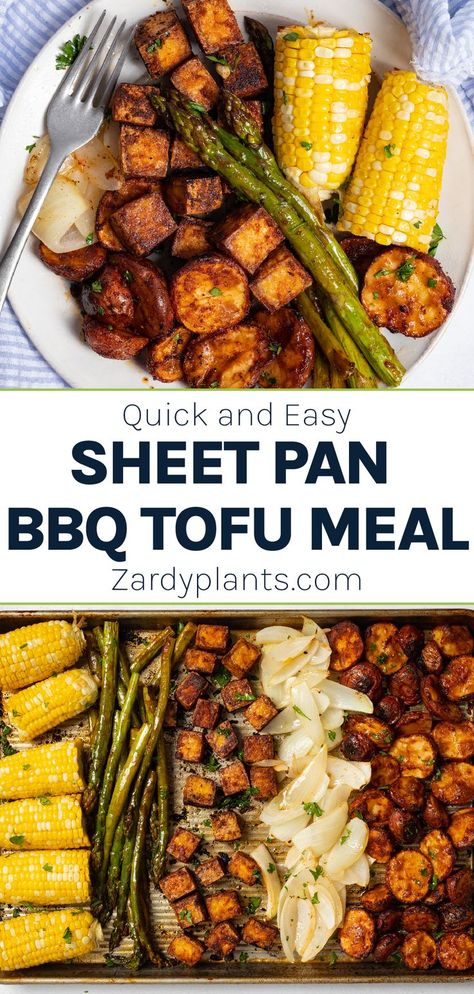 Tofu Sweet Potato Sheet Pan, One Pan Vegan Meals, Easy Weeknight Vegan Dinners, Meatless Sheet Pan Dinners, Meal Prep Tofu Recipes, Heart Healthy Vegan Recipes, Tofu Meal Recipes, Lots Of Veggies Meals, Vegan Dinner Party Ideas