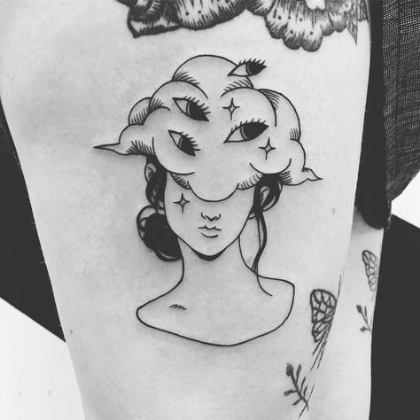 Head in the clouds tattoo Cloud Tattoo Design, Health Tattoo, Forarm Tattoos, Cloud Tattoo, Tatuaje A Color, Face Tattoos, Tattoo Feminina, Head Tattoos, Sopot