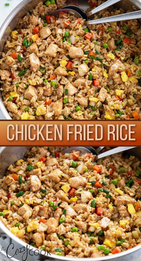 Chicken Stir Fry With Noodles, Flavorful Rice, Homemade Chinese Food, Chicken Fried Rice Recipe, Healthy Dinner Recipe, Easy Rice, Chinese Cooking Wine, Fluffy Eggs, Easy Rice Recipes