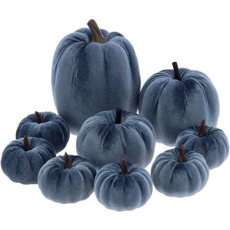 PRICES MAY VARY. [Handmade 9pcs velvet pumpkins]faux velvet assorted pumpkins Set Package contains Set of 9 Assorted Small Velvet Pumpkins Fabric Pumpkins in 8 assorted colors. They are beautiful as set or on their own, or added to your current fall decoration, and you can use them as great fall gifts for special occasions. [Fabric Pumpkin Set Size] Fabric pumpkins are available in 4 sizes. 6pcs are 5.5cm/2.1 inch, 1pcs are 8cm/3.1 inch, 1pcs are 9cm/3.5 inch, and 1pcs are 9.5cm/3.7 inch, velvet Blue And Orange Fall Decor, Blue And White Fall Decor, Orange Fall Decor, Farmhouse Table Centerpiece, Blue Fall Decor, Modern Halloween Decor, Pumpkin Fabric, Fall Harvest Decorations, Decorative Pumpkins