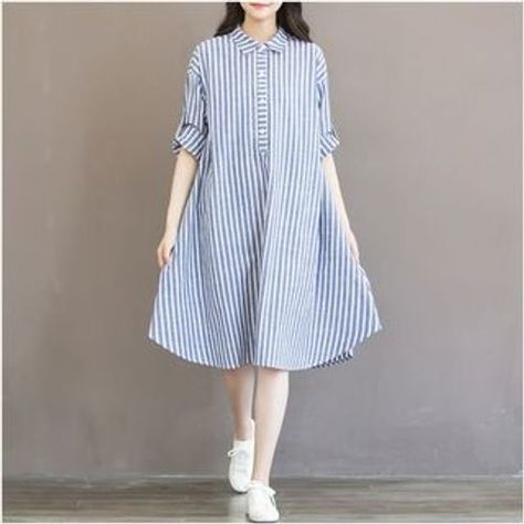 Tunik Linen, Pregnant Clothes, Dress For Pregnant, Maternity Fashion Dresses, Dress For Pregnant Women, Cotton Stripe Dresses, Loose Shirt Dress, Dresses For Pregnant Women, Dress Lining