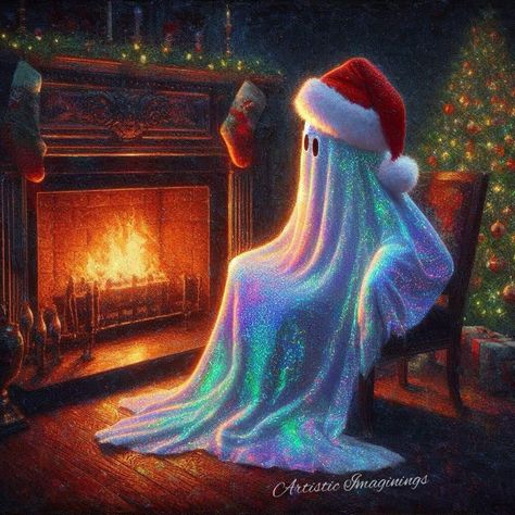 Yuletide Aesthetic, Spooky Christmas Aesthetic, Witchy Backgrounds, Winter Ghost, Cutesy Halloween, Ghost Paintings, Horror Christmas, Drawing Halloween, Spirit Ghost