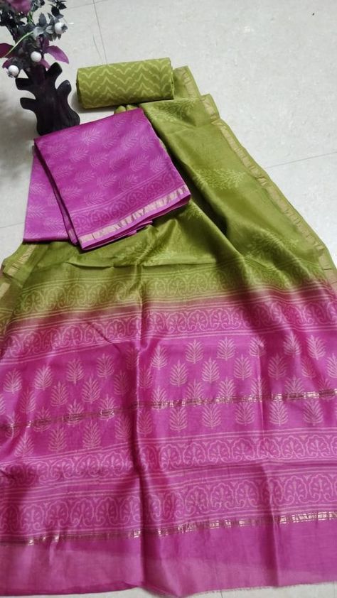 Dress Materials Designs Latest, Chanderi Silk Dress Material, Chanderi Dress Material, Chanderi Dress, Chanderi Silk Suits, Block Printed Suits, Silk Suits, Churidar Designs, Silk Saree Kanchipuram