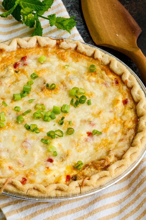 Chicken Rotel Quiche it's creamy, cheesy, hearty, & easy. Southwest flavors make this a keeper. Easy make-ahead and/or freezeable. Rotisserie Chicken Quiche, Chicken Quiche Recipes, Coconut Oil Pie Crust, Chicken Rotel, Chicken Quiche, Delicious Entrees, Fiesta Recipes, Chicken Tomatoes, Savory Tarts