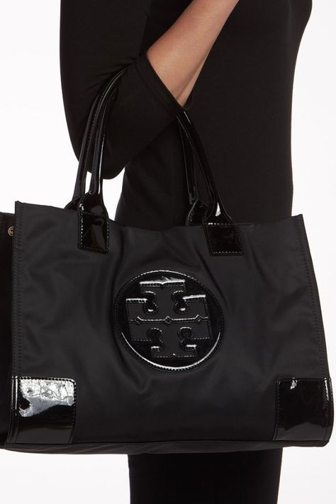 Nylon Ella Tote in black -Tory Burch Tory Burch Ella Tote, Ella Tote, Tory Burch Ella, Fashion Journals, Tory Burch Bag, Bags Designer Fashion, Python, Canvas Tote, Tory Burch