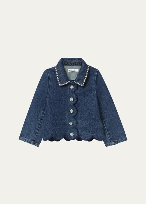 K29P8 Self-Portrait Girl's Jewel Scalloped Denim Jacket, Size 3T-12 Ropa Upcycling, Daily Fashion Inspiration, Fashion D, Kids Frocks, Kids Fashion Clothes, Designer Kids Clothes, Portrait Girl, Clothes And Accessories, Casual Style Outfits