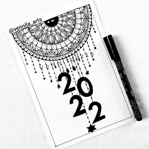 New year mandala art Happy New Year 2024 Mandala Art, Happy New Year Mandala Art, New Year Mandala Art 2024, New Year Doodle Art, New Year Mandala Art, Mandala For Beginners, New Year Drawing, Easy Mandala Art, Mandala Bookmark