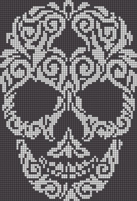 Alpha Pattern #19809 Preview added by toribug11                                                                                                                                                                                 More Cross Stitch Skull, Crochet Skull, Fillet Crochet, Halloween Cross Stitches, Pola Kristik, Pola Sulam, Crochet Cross, Crochet Tapestry, Crochet Diagram