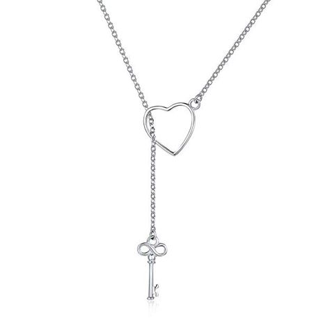 Presentski 925 Sterling Silver Y Lariat Necklace Chain Valentines Day Gift with Infinity Key Pendant,Love Heart Necklaces for Women Girls Key Locks, Bracelet Viking, Key Pendant Necklace, Silver Link Chain, Lock Necklace, Stylish Necklace, Pandora Style, Heart Chain, Sterling Necklaces