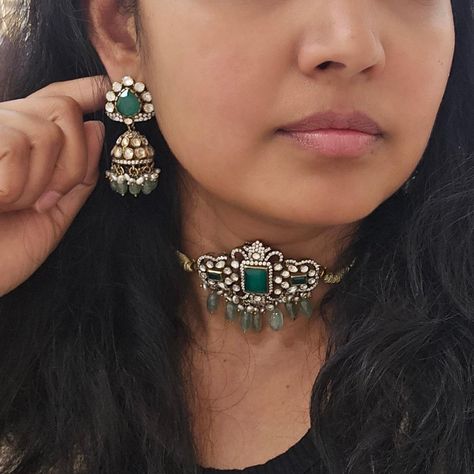 This simple Victorian choker paired with intricate jhumkas adds a touch of vintage grace to any look. Perfect for those who appreciate a blend of classic and traditional styles. #VictorianCharm #EthnicElegance #TimelessJewelry" Victorian Choker, Traditional Styles, Timeless Jewelry, Traditional Style, Choker, Quick Saves