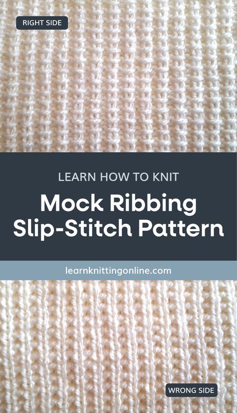 Ribbing Knitting Pattern, Easy Knit Stitches For Beginners, Thermal Knit Stitch, Knitting Slip Stitch Patterns, Knit Slip Stitch Patterns, Broken Rib Stitch Knitting, Beginning Knitting Patterns Free, Slip Stitch Knitting Patterns Free, Knit Ribbing Stitch Patterns