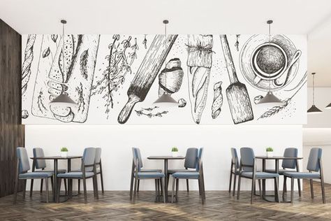 Bakery Shop Design, Small Bakery, Kitchen Design Plans, Graffiti Wall Art, Bakery Shop, Bakery Cafe, Graffiti Wall, Fish Art, Visual Merchandising