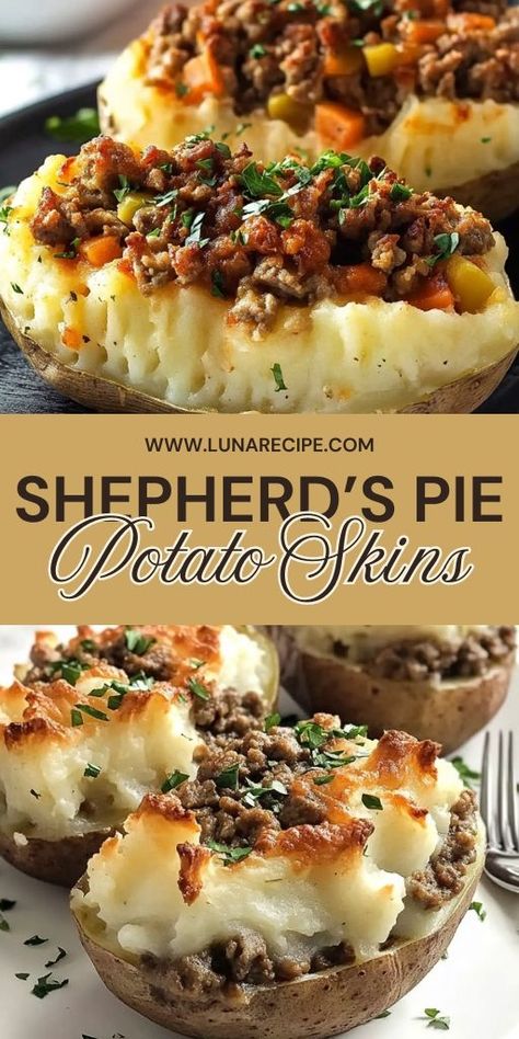 Bring a new twist to a classic dish with these Shepherd’s Pie Potato Skins! ���🥔 Crispy potato skins stuffed with savory ground beef, veggies, and topped with creamy mashed potatoes, baked to golden perfection. 🧀 Perfect for parties, game day, or a cozy dinner, these stuffed potato skins are comfort food at its best. Save this Pin and enjoy a bite-sized version of shepherd's pie! Click for the full recipe and make them today! #ShepherdsPie #PotatoSkins #ComfortFood #AppetizerIdeas #GameDaySnacks Mashed Potatoes Baked, Stuffed Potato Skins, Crispy Potato Skins, Stuffed Potato, Potatoes Baked, Shepherds Pie Recipe, Game Day Snacks, Shepherd's Pie, Potato Skins