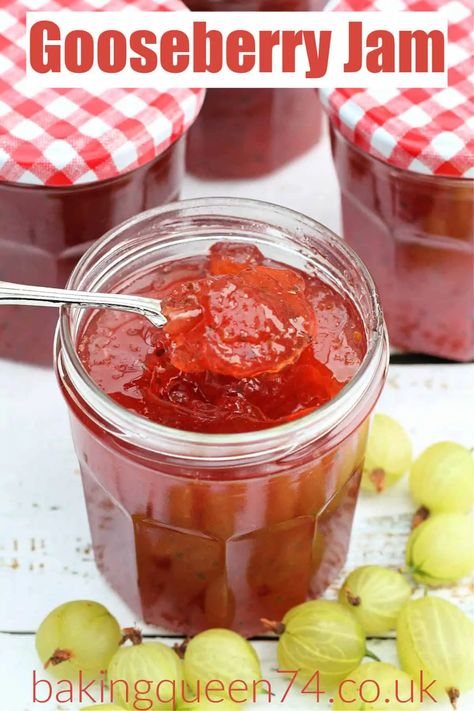 Simple recipe for homemade gooseberry jam, made with tart fresh gooseberries, with only three ingredients Gooseberry Jelly, Preserve Recipes, Gooseberry Jam, Gooseberry Recipes, Jam Recipes Homemade, Uk Food, Apple Jam, Jam And Jelly, Rhubarb Recipes