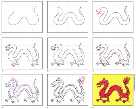 How to Draw a Chinese Dragon · Art Projects for Kids Chinese New Year Drawing, Dragon Tutorial, New Year Drawing, Chinese Dragon Drawing, Draw A Dragon, New Year's Drawings, Video Coloring, Chinese New Year Crafts For Kids, Chinese Dragon Art