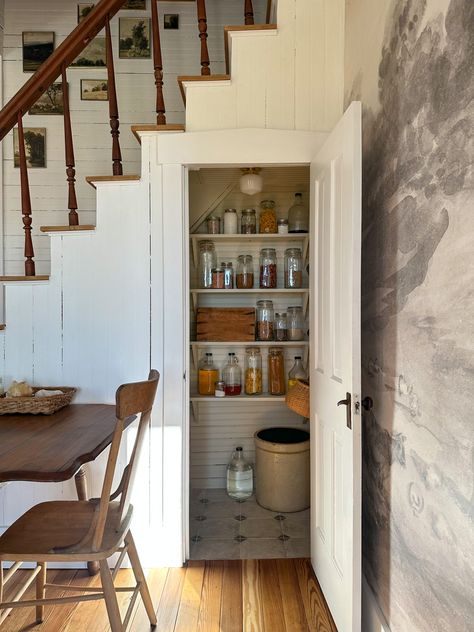 Turning a Staircase Closet into a Pantry - Midcounty Journal Closet Pantry Shelving, Stairs Pantry, Under Stairs Pantry, Pretty Pantry, Bulk Storage, Hidden Pantry, School House Lighting, Under The Stairs, Pantry Shelving