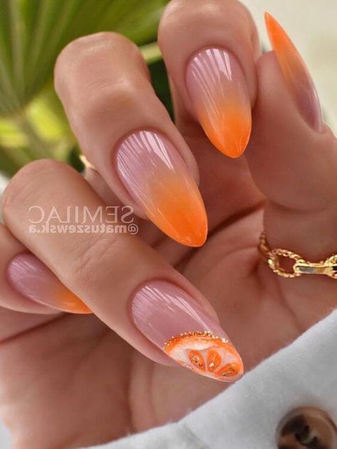 Ombre Nail Colors, Orange Ombre Nails, Neon Orange Nails, Orange Nail Art, Orange Nail Designs, Ombre Manicure, Orange Nail, Nails Designer, Pink Ombre Nails