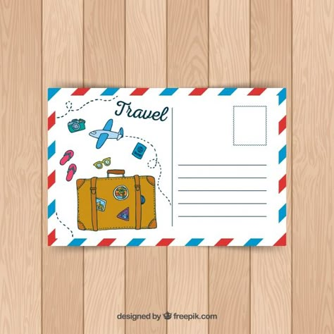 Travel postcard template in hand drawn style Free Vector Postcard Design Inspiration, Best Travel Journals, Postcard Layout, Printable Note Cards, Gift Tags Birthday, Free Postcards, Travel Card, Holiday Program, Fabric Postcards