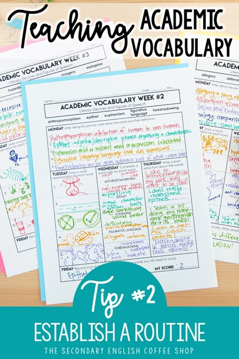 Academic Vocabulary Activities, Ela Middle School, High School Vocabulary, Classroom Middle School, Middle School Vocabulary, High School Esl, Secondary Ela Classroom, High School English Classroom, Vocabulary Instruction