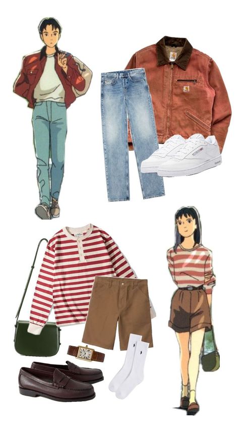 Ocean waves Ghibli taku morisaki and rikako muto outfit Ocean Waves Ghibli, Taku Morisaki, Vintage Fashion Sketches, Collage Outfits, Modesty Outfits, Korean Casual Outfits, Style Hijab, Anime Inspired Outfits, Themed Outfits