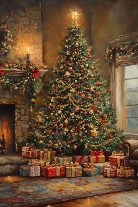 Christmas Tree Scene, Christmas Tree And Fireplace, Christmas Aesthetics, Christmas Thoughts, Happy New Year Wallpaper, This Is Christmas, Christmas Rock, Christmas Tree Painting, Christmas Atmosphere