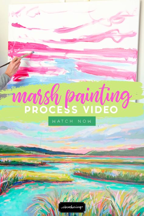 Marsh Scenes Paintings, Diy Wall Abstract Art, Landscape Coastal Design, Marsh Painting Tutorial, Watercolor Marsh Landscape Paintings, Abstract Marsh Painting, Marsh Landscape Paintings, Beach Art Tutorial, Watercolor Marsh Painting