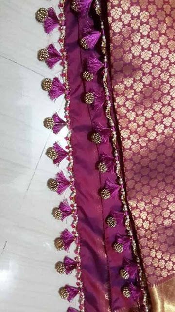 Beads saree tassels Crochet Saree, Tassels Saree, Saree Kuchu New Designs, Saree Pallu, Designer Tassels, Kuchu Designs, Saree Tassels Designs, Saree Kuchu Designs, Saree Tassels