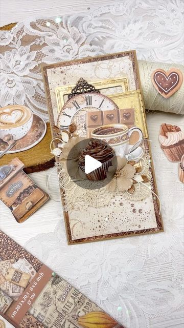 Lady E on Instagram: "Coffee & Chocolate by @stamperia 🤎  Such a pretty collection and so easy to create gorgeous card with it ☺️ …. Flowers I made myself out of fabric, video tutorials available on my channel,  Product list linked in bio ☺️ …. #handmade #cardmaking #papercrafts #stamperia #birthdaycard #craftingaddict #handmadecards" Stamperia Cards Tutorials, Stamperia Coffee And Chocolate, Teacup Cards, Stamperia Cards, Clock Card, Instagram Coffee, Coffee Chocolate, Coffee Crafts, Product List