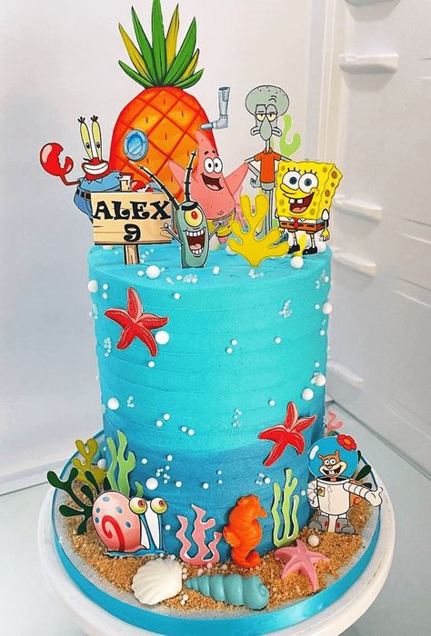 Spongebob Squarepants Birthday Cake Ideas Images (Pictures) Spongebob Birthday Party Cake, Spongebob 16th Birthday Cake, Spongebob Cake Design, Spongebob Birthday Cakes, Spongebob Cake Ideas, Spongebob Treats, Spongebob Squarepants Cake, Birthday Spongebob, Spongebob Birthday Party Decorations